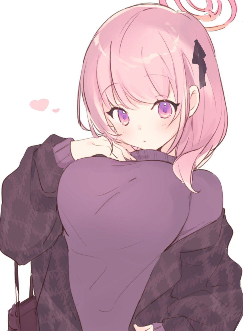 1girl, alternate_costume, bag, bangs, black_ribbon, blue_archive, blush, breasts