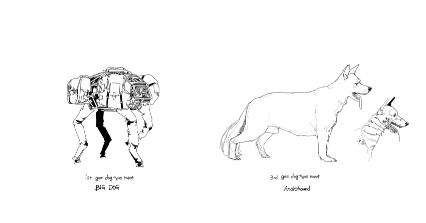 animal_focus, bigdog, boston_dynamics, dog, english_text, from_side, girls_frontline, greyscale