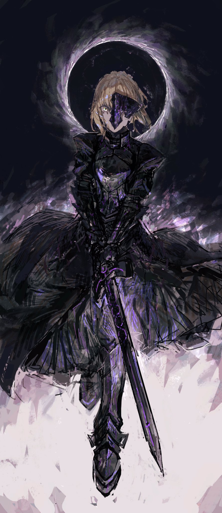 1girl, armor, armored_dress, artoria_pendragon_(fate), black_dress, blonde_hair, braid, breastplate