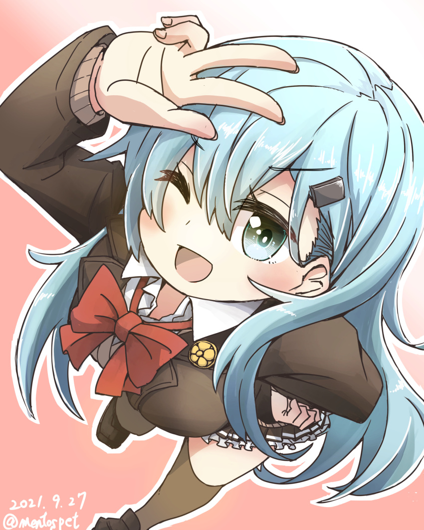 1girl, absurdres, aoba_(akibajun), aqua_eyes, aqua_hair, blush, bow, bowtie
