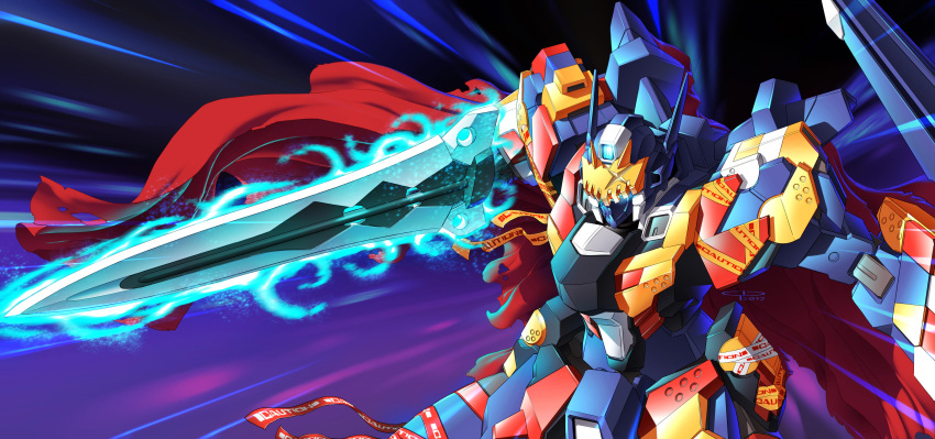 absurdres, cape, exbein_ashe, gio_tengco, glowing, glowing_sword, glowing_weapon, highres