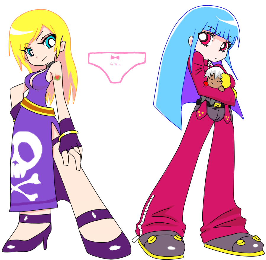 blonde_hair, blue_eyes, blue_hair, doll_hug, dress, high_heels, jenet_behrn, k'_(kof)