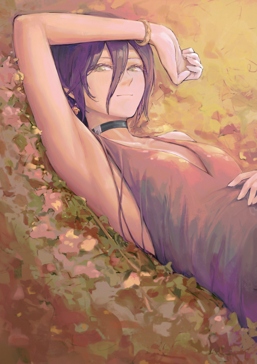 1girl, 900p, absurdres, arm_above_head, arm_up, armpits, bangs, bare_shoulders