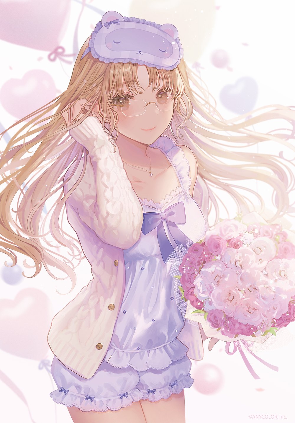 1girl, alternate_costume, balloon, bangs, bare_legs, birthday, blush, bottle