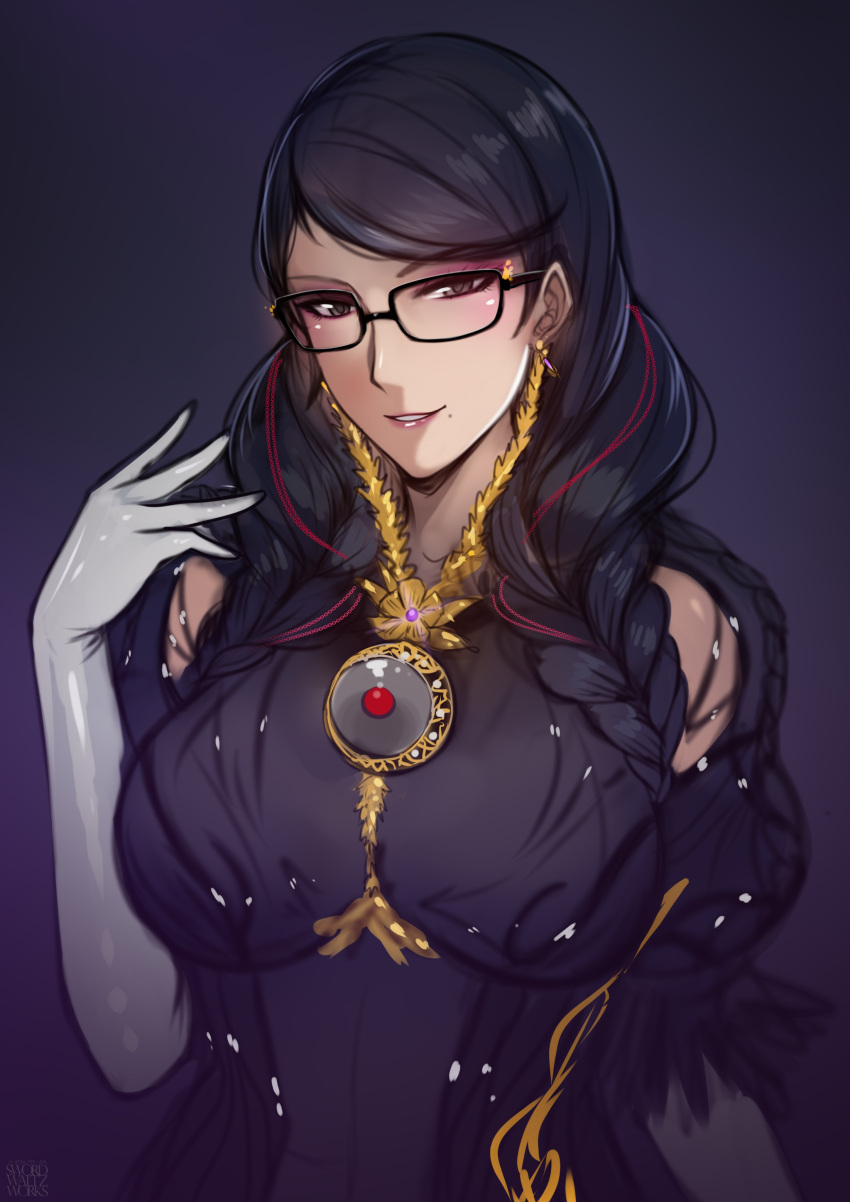 1girl, absurdres, bayonetta, bayonetta_(series), bayonetta_3, black_hair, braid, clothing_cutout