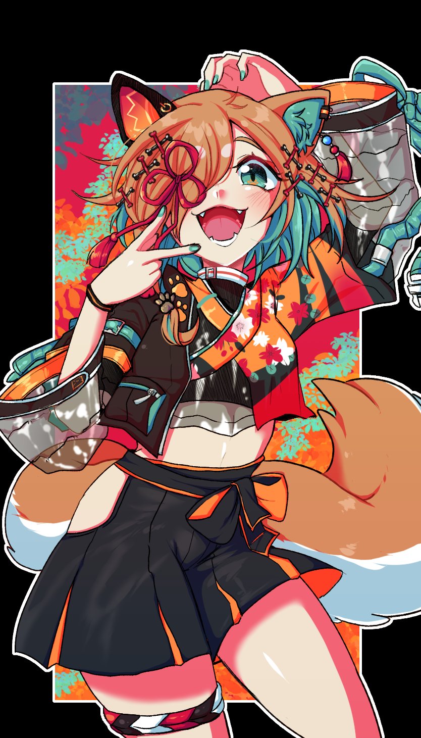 1girl, animal_ears, aqua_eyes, aqua_hair, aqua_nails, aqua_ribbon, colored_inner_hair, dog_ears