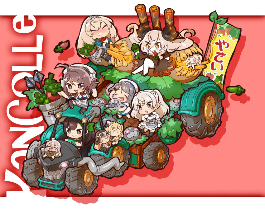 6+girls, abyssal_ship, ahoge, black_hair, blonde_hair, blue_eyes, blush, braid