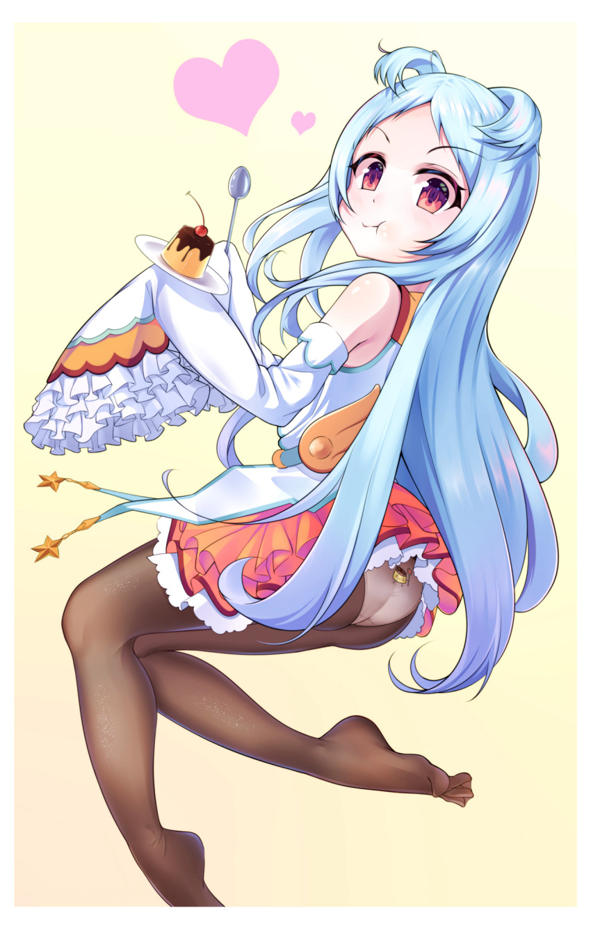 1girl, ass, bangs, bare_shoulders, black_legwear, border, cherry, chinese_commentary