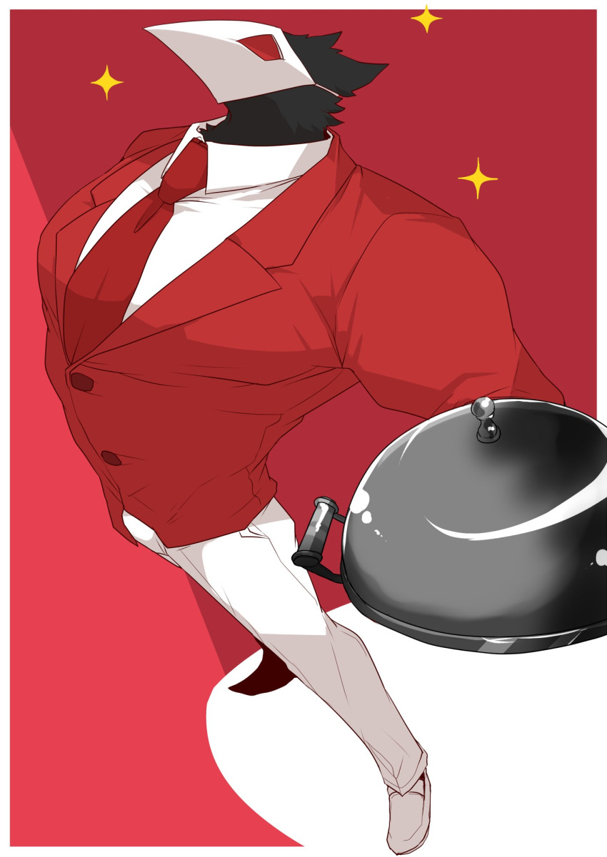 1boy, bird, deltarune, formal, furry, highres, holding, holding_tray