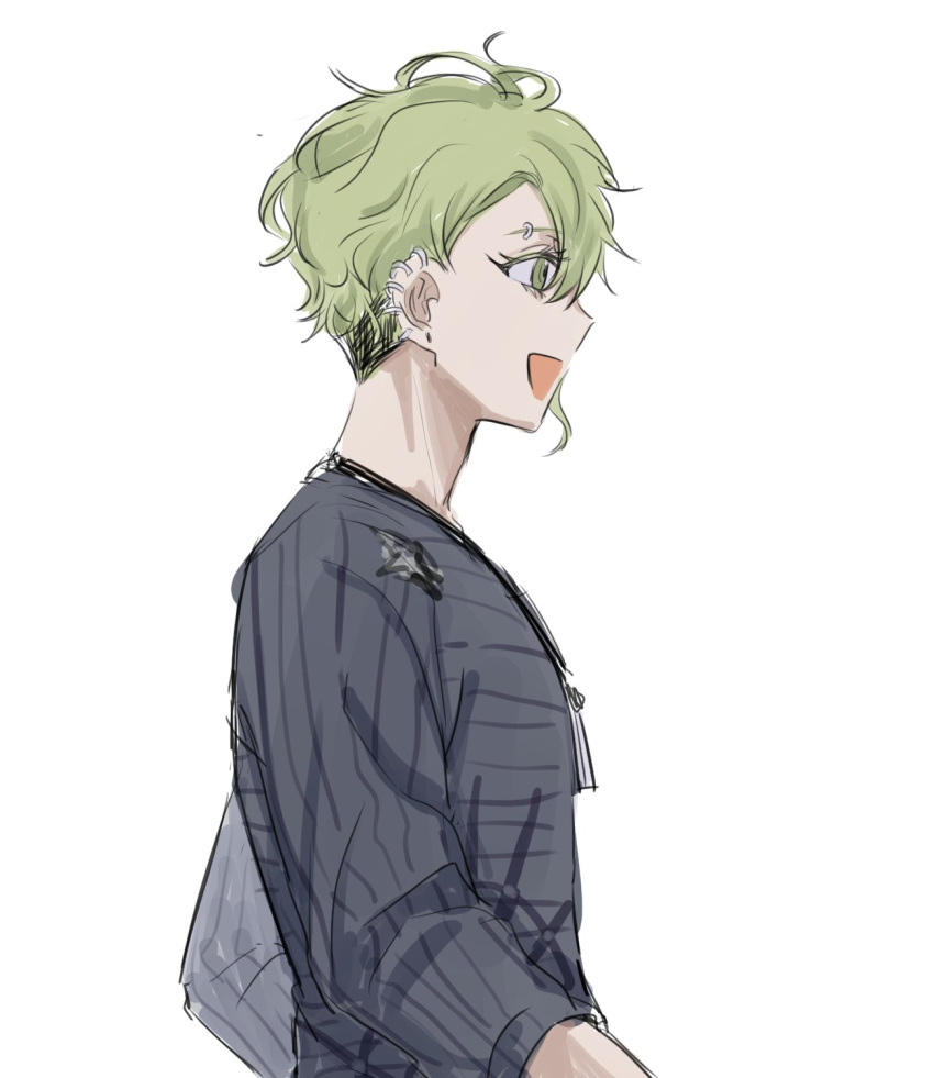 1boy, :d, amami_rantarou, bangs, danganronpa_(series), danganronpa_v3:_killing_harmony, ear_piercing, earrings
