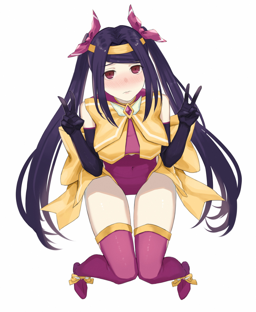1girl, asakiri_koko, black_gloves, blush, bow, breasts, cosplay, elbow_gloves