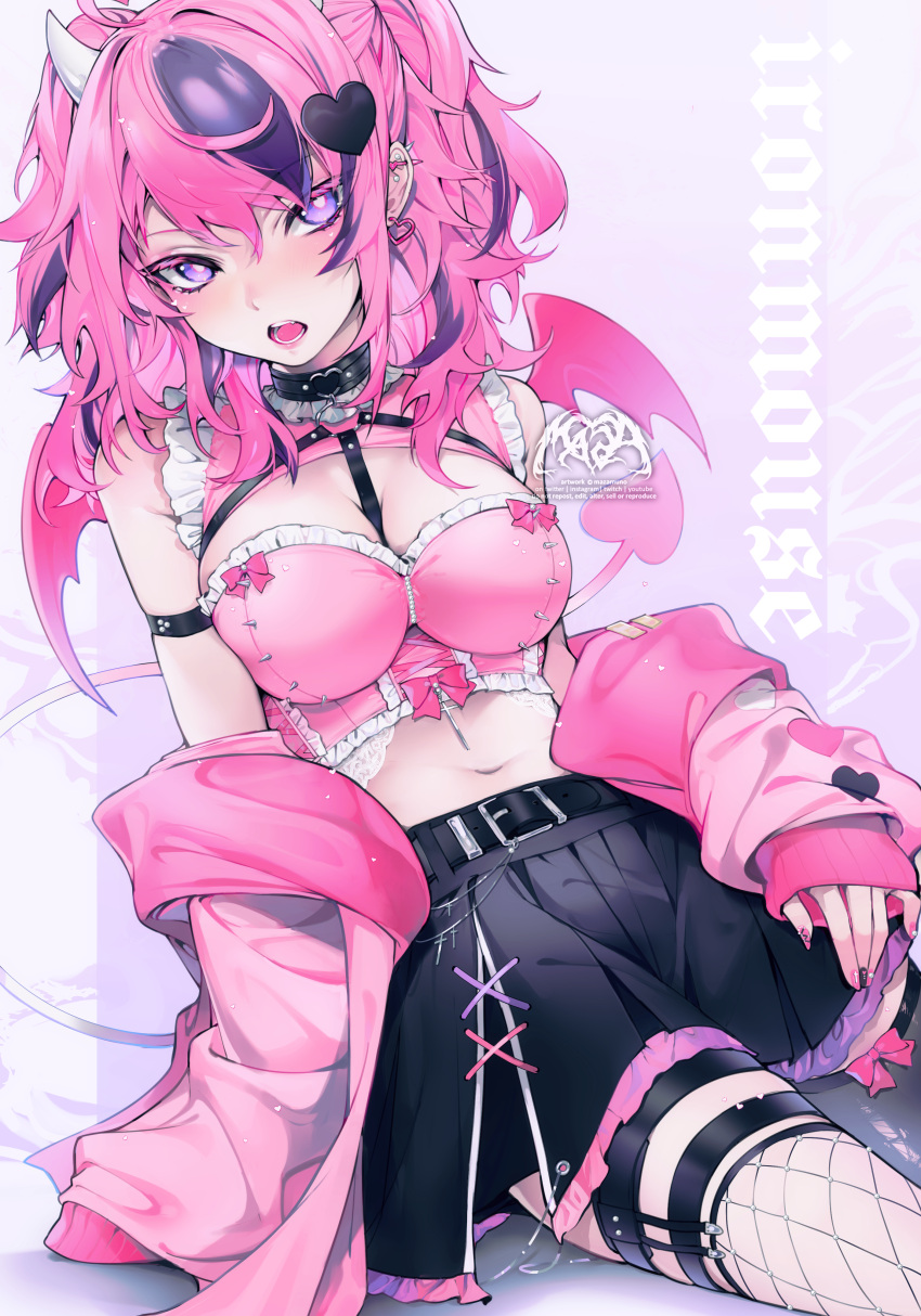 1girl, absurdres, ahoge, artist_name, belt, black_collar, black_legwear, black_nails