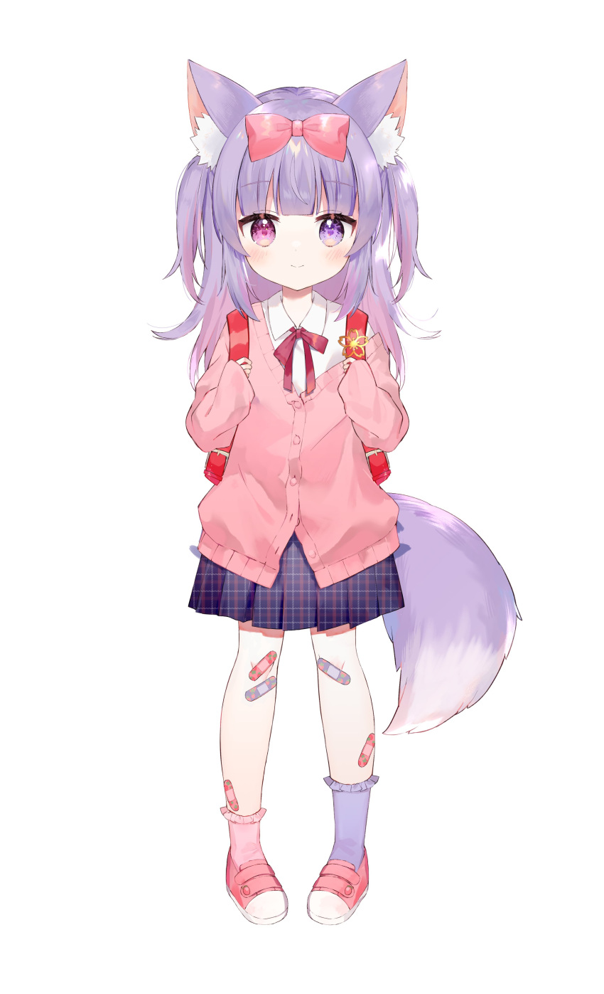 1girl, absurdres, animal_ear_fluff, animal_ears, backpack, bag, bandaid, bandaid_on_knee