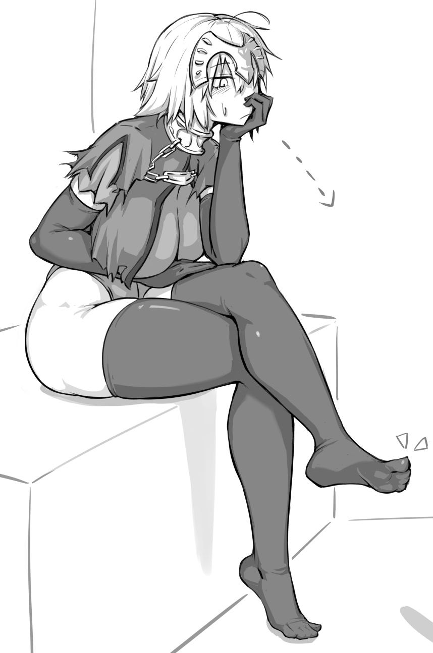 1girl, ahoge, arrow_(symbol), bangs, blush, breasts, chain, closed_mouth