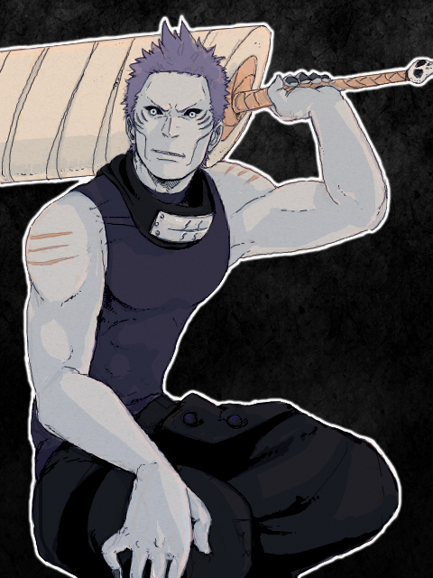 1boy, blue_skin, colored, green_yossy, headband_around_neck, hoshigaki_kisame, humanoid, male