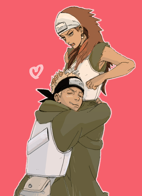 dark-skinned_female, dark_skinned_male, green_yossy, headband, hug, karui_(naruto), naruto, naruto_(series)