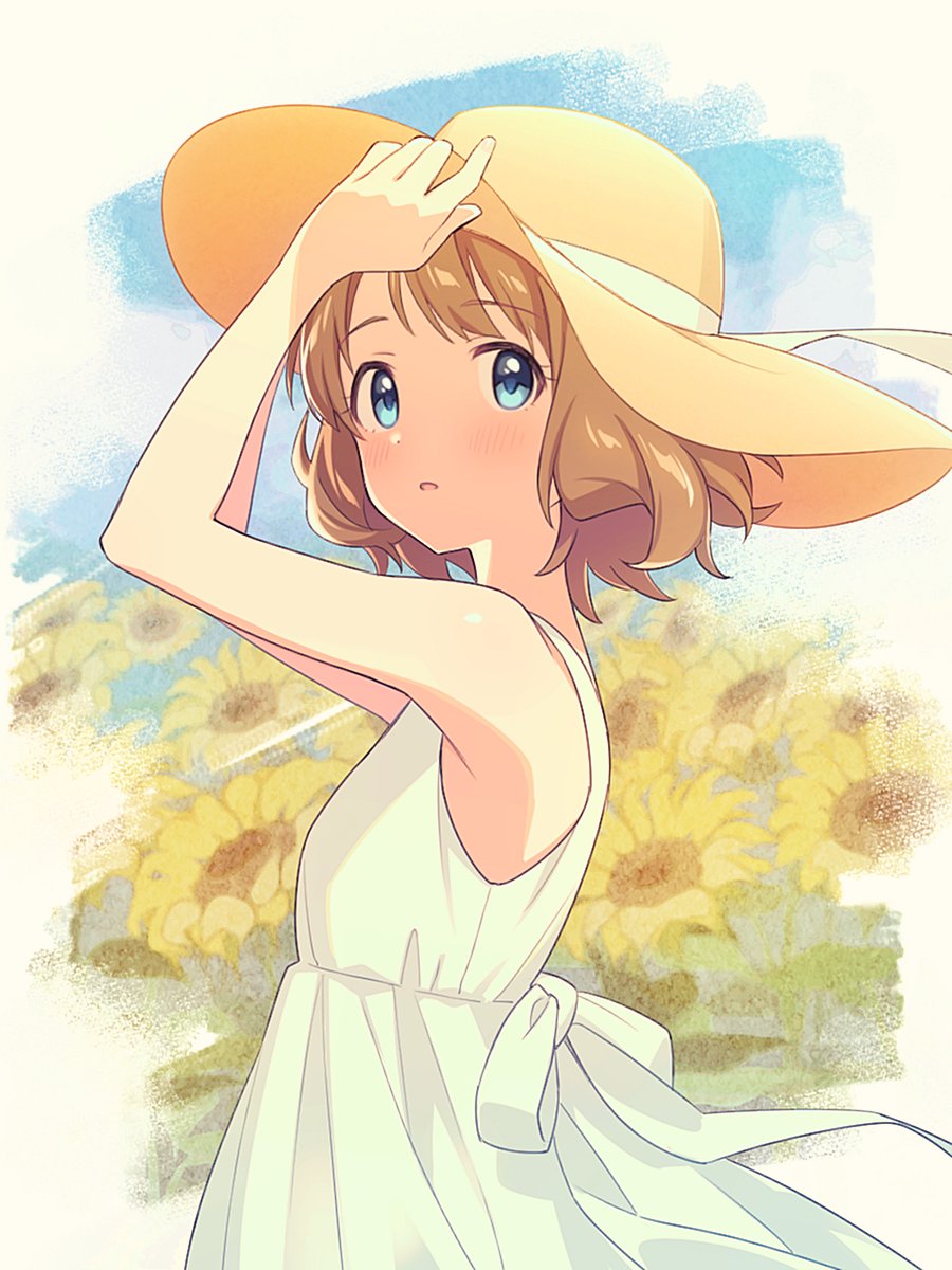 1girl, :o, agata_(agatha), blurry, blurry_background, blush, brown_hair, dress