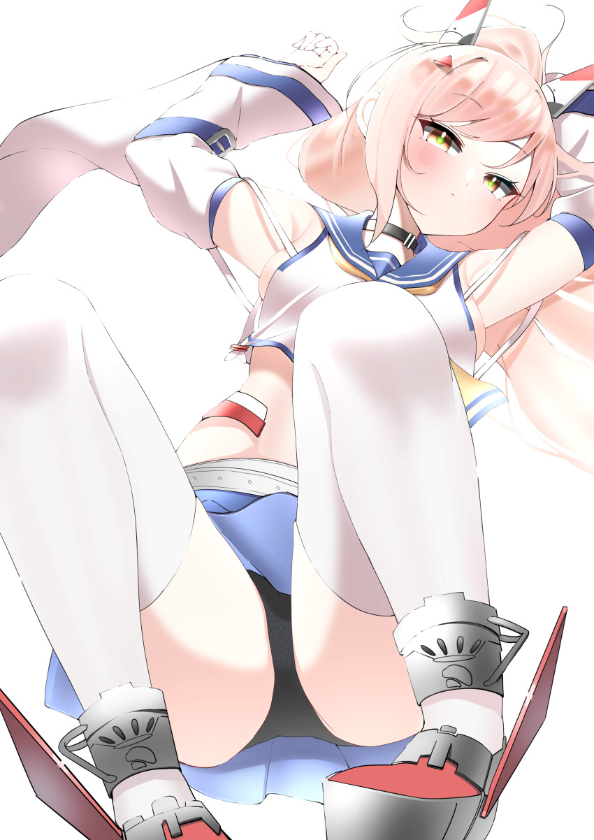 1girl, absurdres, armpits, arms_up, ayanami_(azur_lane), azur_lane, bangs, belt