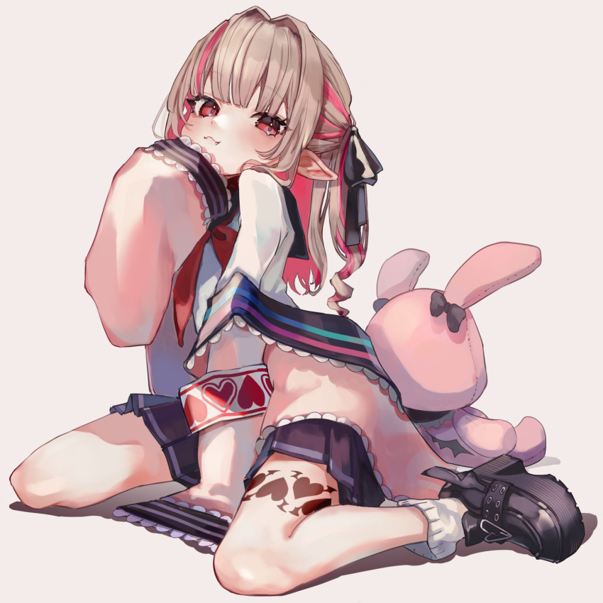 1girl, :3, arched_back, between_legs, creepers, demon_wings, fang, full_body