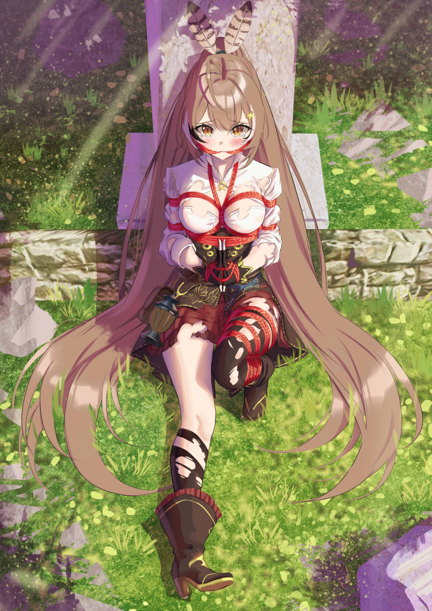 1girl, absurdres, arms_behind_back, bdsm, blush, bondage, bound, bound_arms
