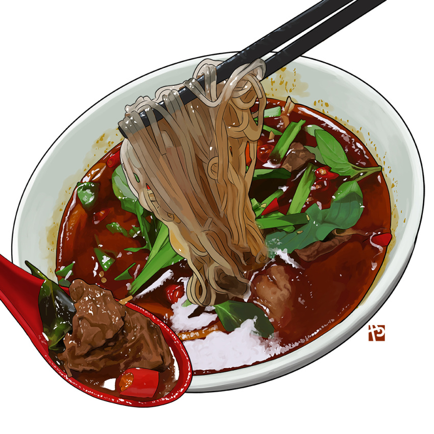 bowl, chili_pepper, chopsticks, commentary, english_commentary, food, food_focus, no_humans
