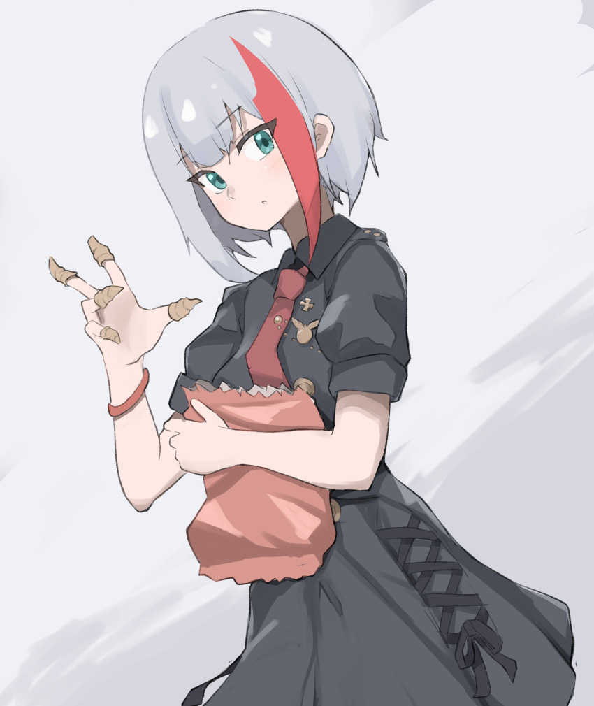 1girl, absurdres, admiral_graf_spee_(azur_lane), admiral_graf_spee_(maiden's_sunday)_(azur_lane), azur_lane, bag_of_chips, black_dress, bracelet
