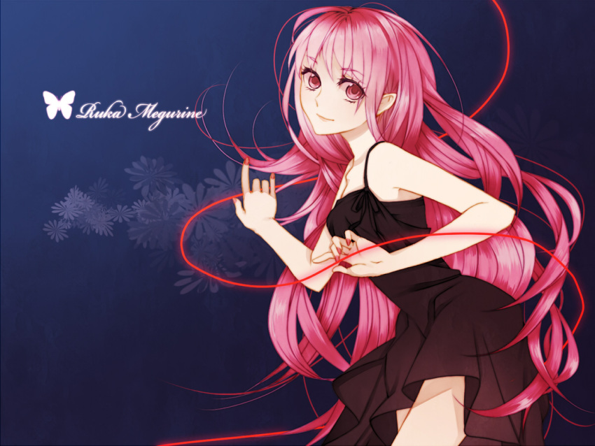 \m/, blue_eyes, brown, long_hair, megurine_luka, nokisita3412, pink_eyes, pink_hair