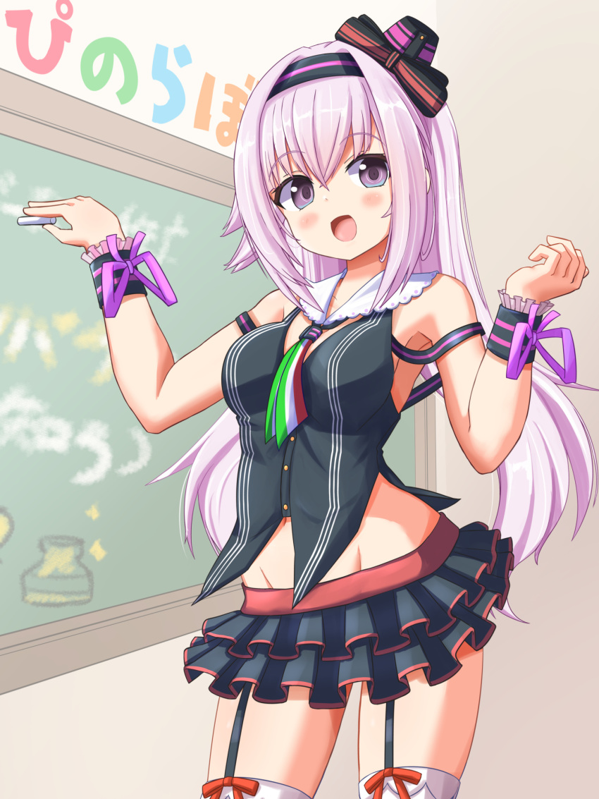 .live, 1girl, blush, breasts, carro_pino, chalk, chalkboard, commentary_request