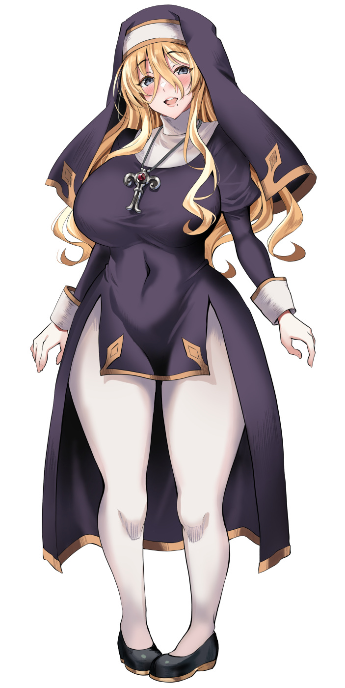 1girl, bangs, blonde_hair, blue_eyes, blush, breasts, covered_navel, dress