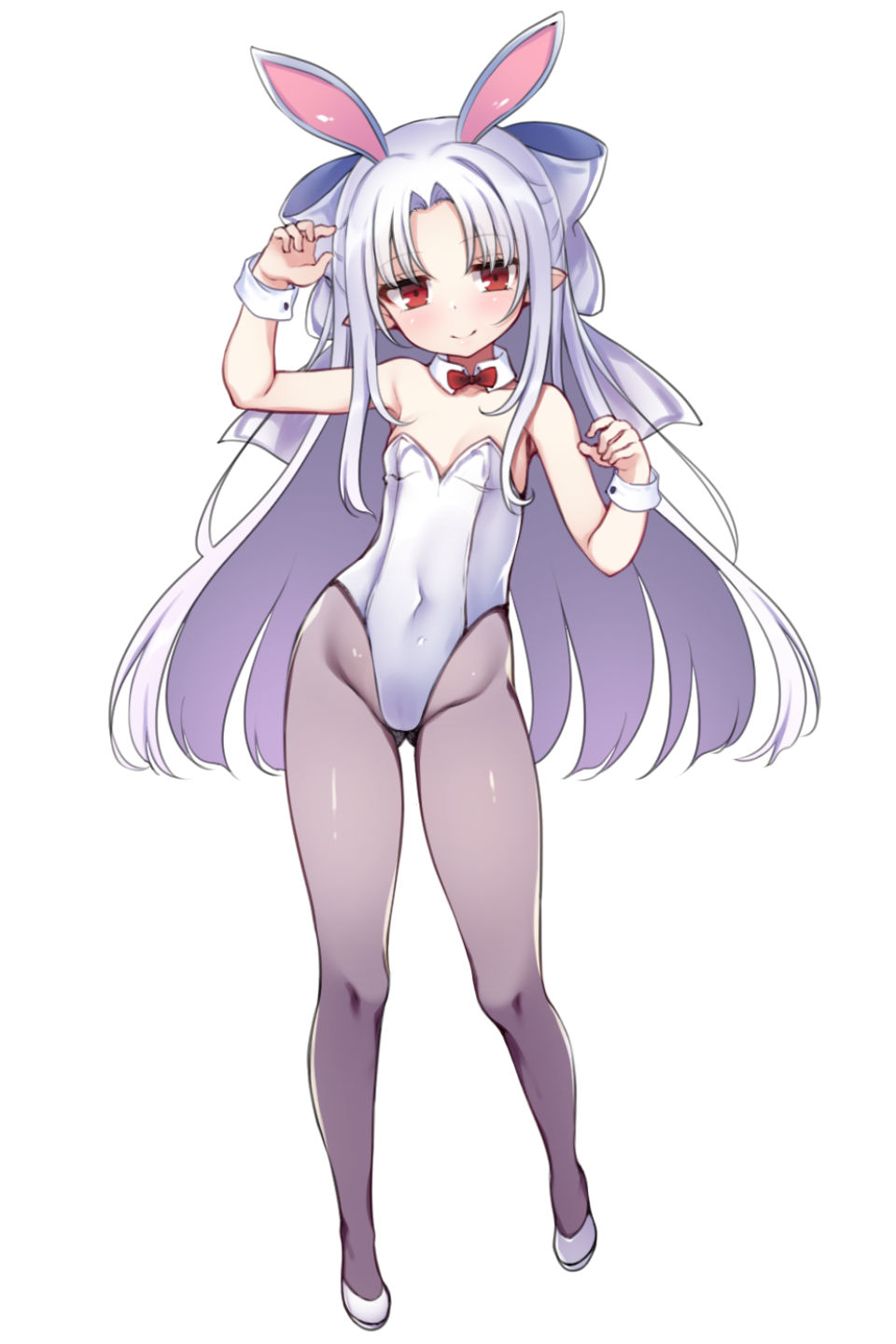 1girl, animal_ears, arm_up, ass_visible_through_thighs, bare_shoulders, blush, bow, bowtie