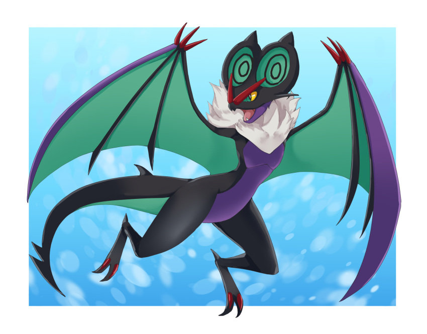 border, commentary_request, fangs, full_body, highres, karamomo_(krmmap), looking_back, no_humans