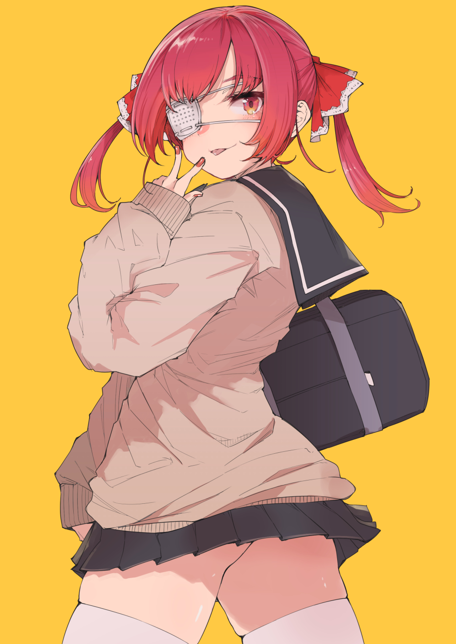 1girl, alternate_costume, ass, bag, black_skirt, brown_cardigan, cardigan, english_commentary