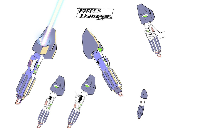concept_art, crystal, energy_sword, holding, holding_sword, holding_weapon, imaishi_hiroyuki, karre_(star_wars)
