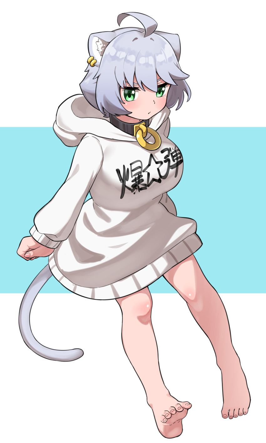 1girl, absurdres, ahoge, animal_ear_fluff, animal_ears, bare_legs, barefoot, breasts