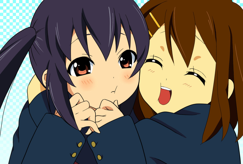 2girls, annyuiusagi, highres, hirasawa_yui, hug, k-on!, multiple_girls, nakano_azusa