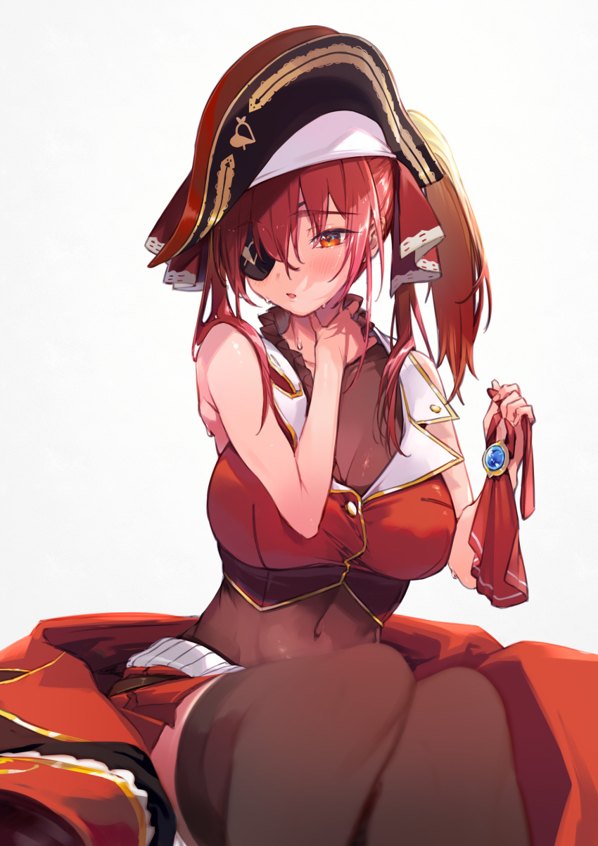 1girl, amana_(pocketkey), arrow_through_heart, ascot, ascot_removed, bicorne, black_eyepatch, black_headwear