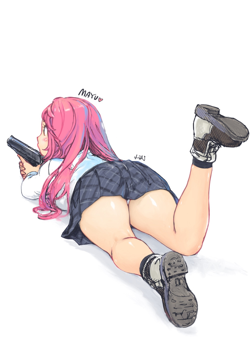 1girl, ass, bare_legs, black_skirt, carina_(xiaowoo), character_name, from_behind, full_body