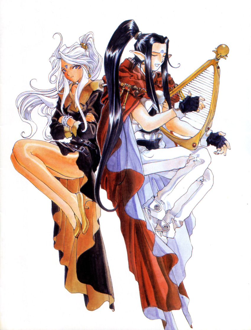 aa_megami-sama, absurdres, belt, black_gloves, black_hair, bracelet, collarbone, colored_skin
