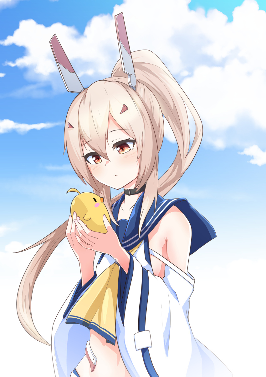 1girl, absurdres, animal, armpits, ascot, ayanami_(azur_lane), azur_lane, bangs