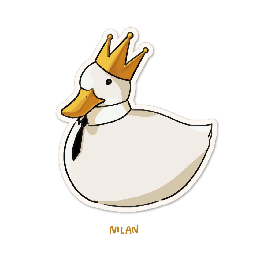 animal, animal_focus, artist_name, bird, black_neckwear, commentary, crown, detached_collar