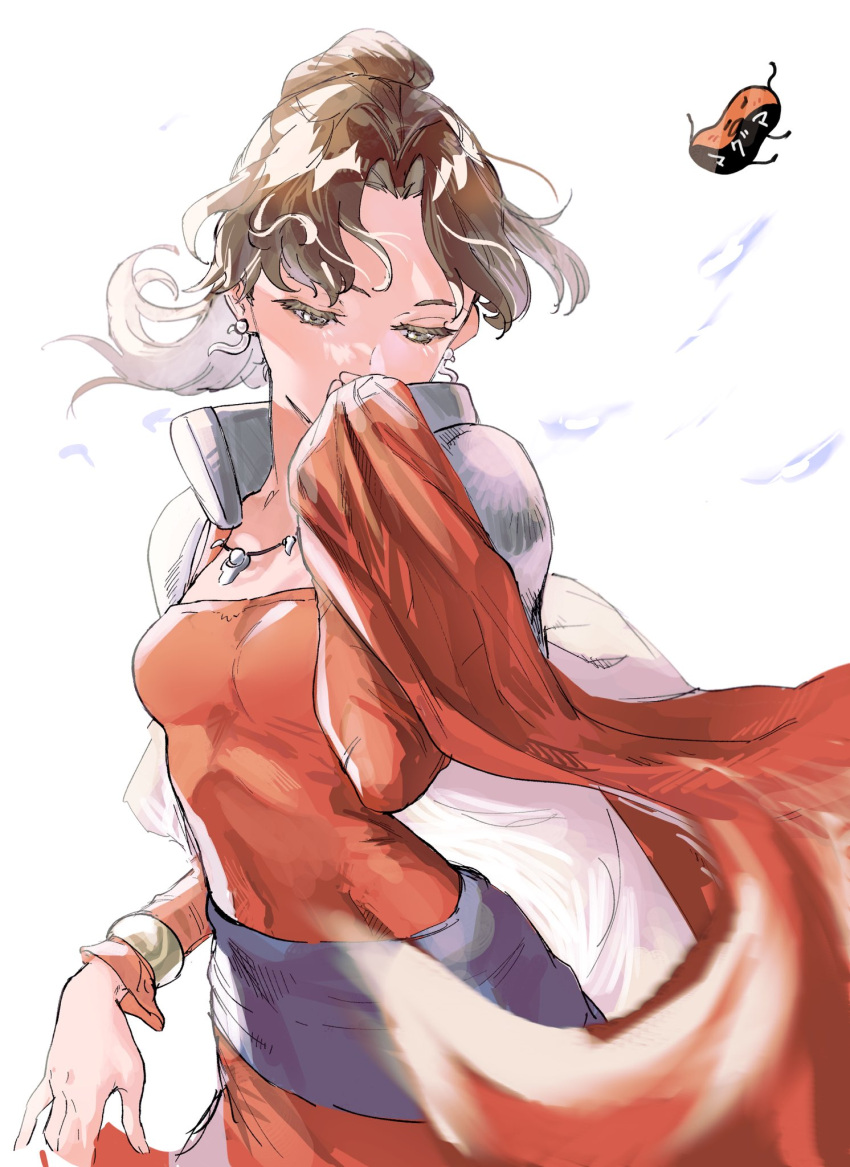 1girl, arc_the_lad, arc_the_lad_iii, breasts, brown_eyes, brown_hair, cape, dress