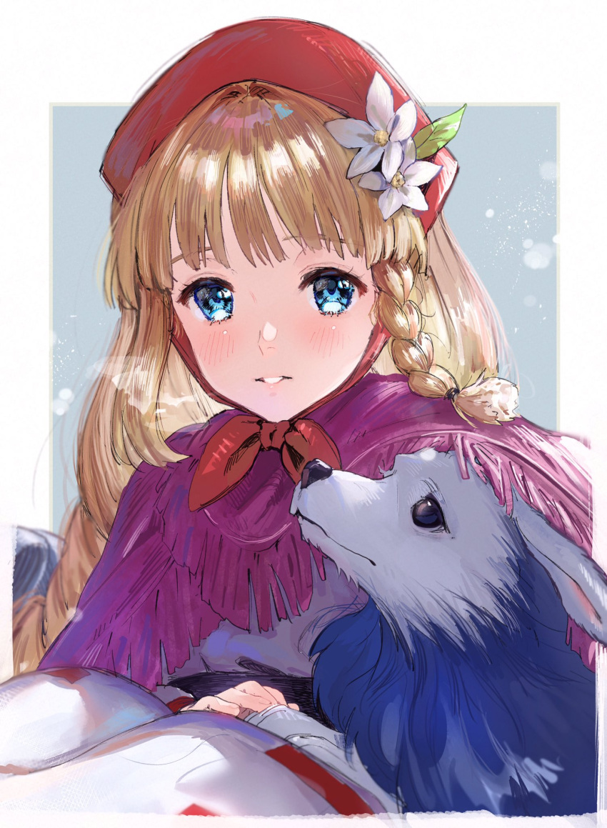 1girl, arc_the_lad, arc_the_lad_ii, blonde_hair, blue_eyes, braid, dress, flower