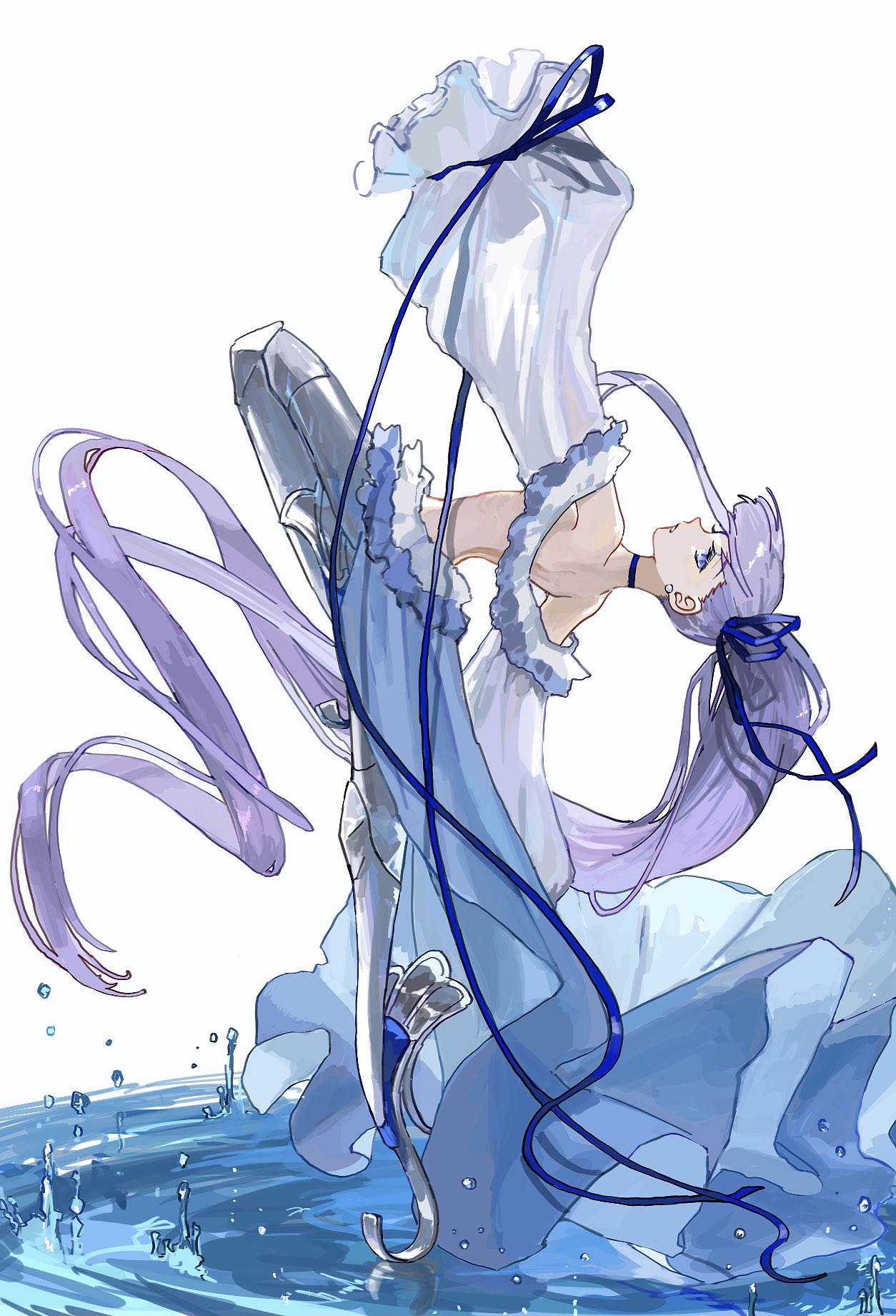 1girl, bangs, bare_shoulders, black_choker, blue_eyes, blue_ribbon, choker, copyright_request