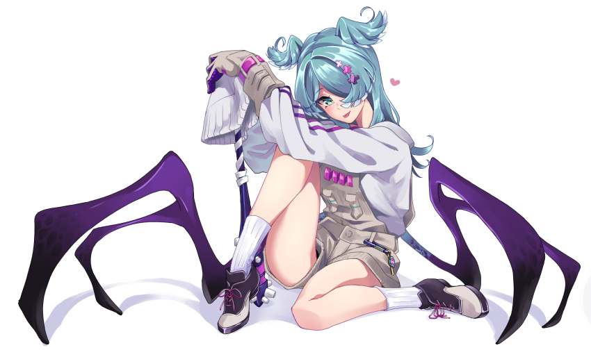 1girl, :p, aqua_eyes, beige_gloves, blue_hair, blush, club_(weapon), dragon_girl