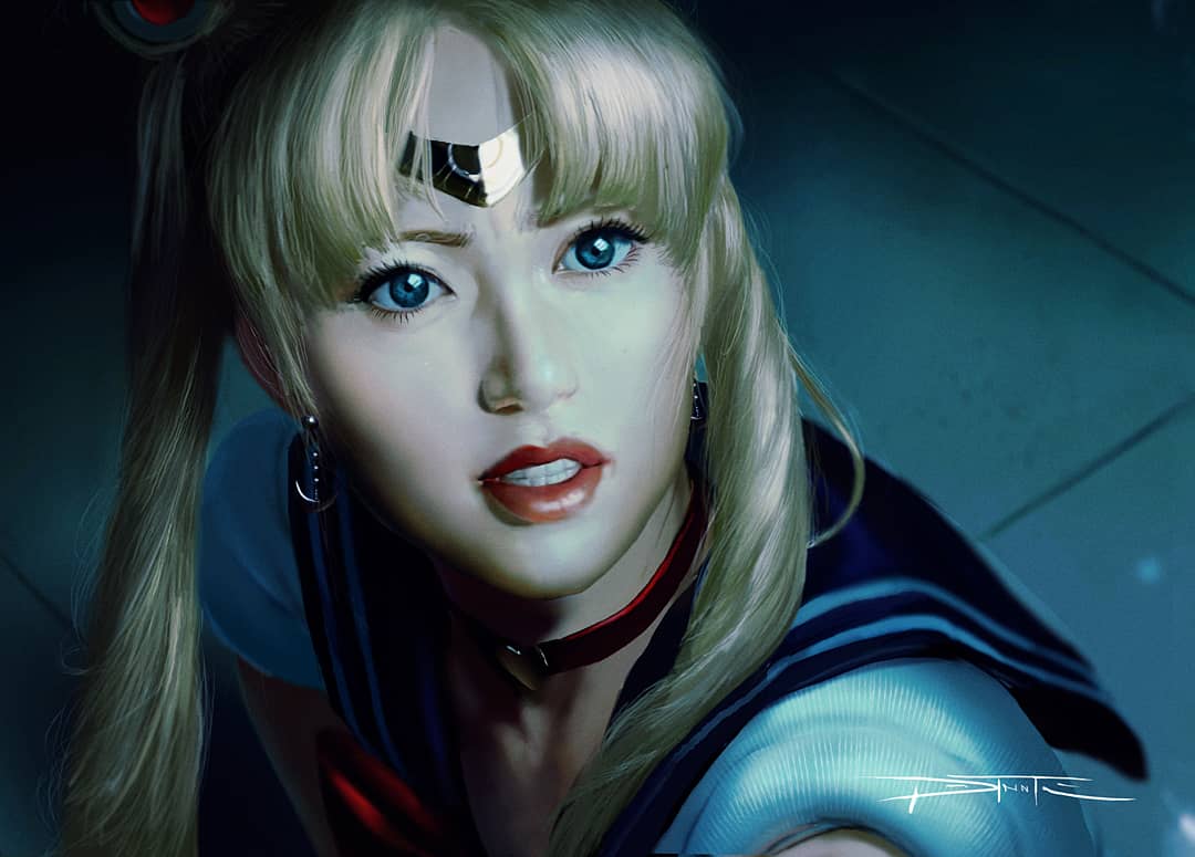 1girl, bishoujo_senshi_sailor_moon, blonde_hair, blue_eyes, choker, circlet, clenched_teeth, crescent
