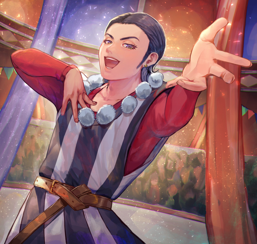 1boy, belt, black_hair, commentary_request, dragon_quest, dragon_quest_xi, earrings, grey_eyes