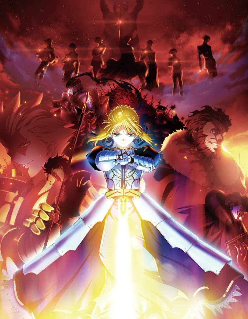 1girl, 6+boys, ahoge, armor, armored_dress, artoria_pendragon_(fate), assassin_(fate/zero), berserker_(fate/zero)