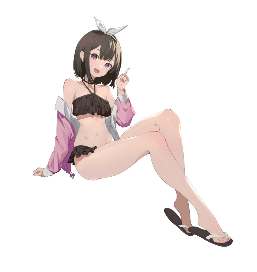 1girl, :d, absurdres, bangs, bare_legs, bare_shoulders, bikini, black_bikini