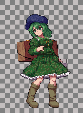 1girl, bangs, blue_headwear, boots, box, brown_footwear, camouflage, camouflage_headwear