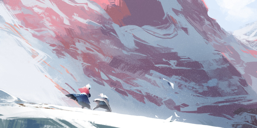 3others, absurdres, cape, carrying, highres, manh, mantas, mountain
